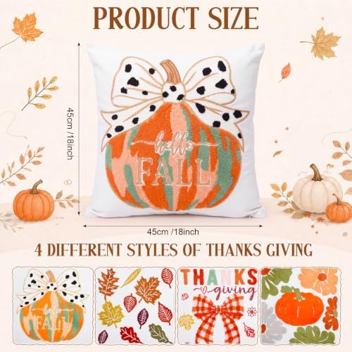 Mixweer 4 Pcs Fall Pillow Covers Set, 18 x 18 Inch Embroidered Autumn Throw Pillow Cases, Harvest Thanksgiving Square Throw Cushion Cover for Couch Sofa Bed Home Decoration - Image 2