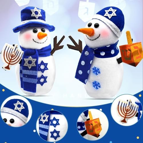 TURNMEON Hanukkah Decorations - 2 Pack Chanukah Plush Snowman Doll Hold Menorah & Dreidel,Hanukkah Gnomes Home Indoor Holiday Party Decor Chanukah Ornaments Table Hanukkah Gift Idea - Image 3