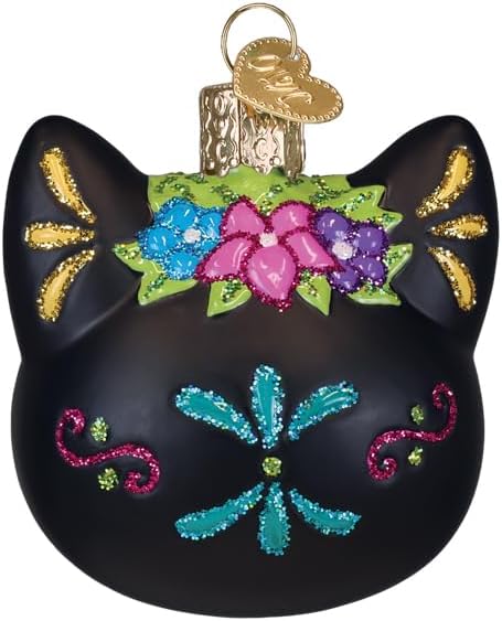 Old World Christmas Dia De Los Muertos Cat Glass Blown Ornament for Christmas Tree, Handcrafted Holiday Decoration, Dia De Los Muertos Collection - Image 3