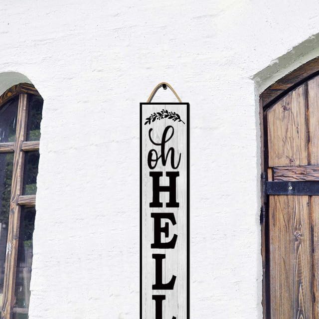 64x8 Inch Rustic Farmhouse Style Vertical Welcome Sign for Front Porch - Wood Plank Set, Charming "Oh Hello" Message, Fits Indoor & Outdoor Areas - Image 5