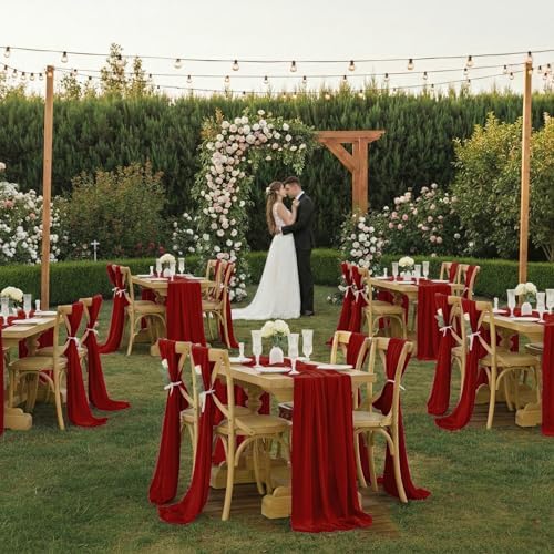 MDS Pack of 25 | Maroon | 14ft Chiffon Table Runner 29x170 Inches Long Romantic Rustic Sheer Gauze Runner for Wedding Bridal Shower Birthday Banquets Engagement Spring Easter Boho Decorations - Image 2