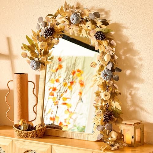 DecorbyHannah 6ft Fall Garland for Mantle with Lights, Pumpkin, Pinecone - Image 6