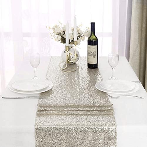 Champagne Sequin Table Runner 12 Pack 12''x108 Glitter Table Runner - Image 3