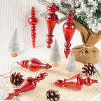 Mercury Glass Christmas Ornaments, Vintage Finial Decorations, Red, 6-Pc - Image 2