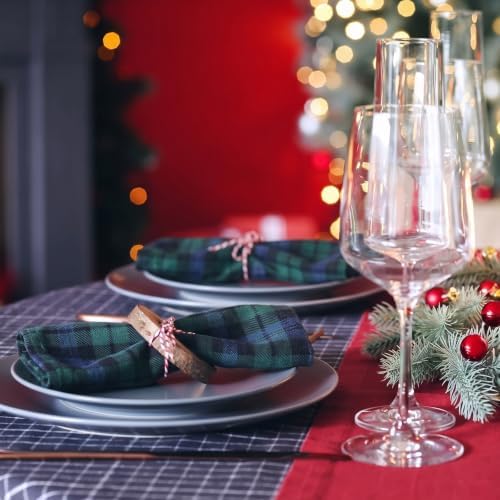 Funnymoom 24 Pcs Christmas Linen Plaid Cloth Napkins Blue and Green - Image 4