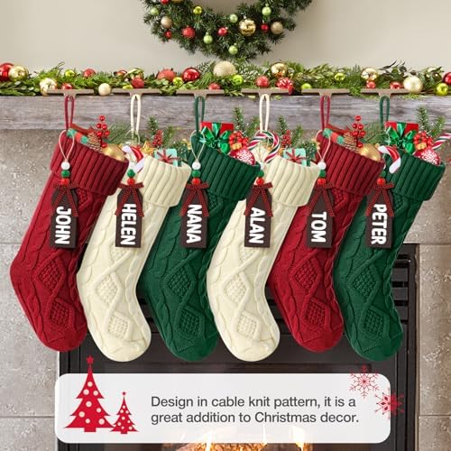 Hommtina Christmas Stockings, Personalized Christmas Stockings 18 Inches Large Size Cable Knitted Stocking Gifts (6pcs White&red&Green) - Image 6