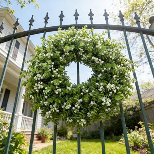 26” Large Artificial Eucalyptus Wreath for Front Door Rustic Summer Door Greenery Wreath Spring Floral Wreaths Farmhouse Wreath for Indoor Outdoor Home Festival Celebrations - Image 7