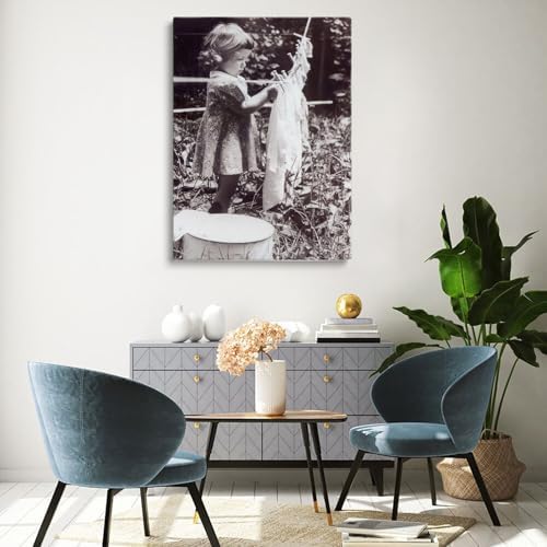 Funny Laundry Room Wall Art-Vintage Children Doing Laundry Print Old Photography,Children Hanging Laundry Picture,Laundry Day Poster,Vintage Bathroom Farmhouse Laundry Room Decor12x16inch Framed Art - Image 4