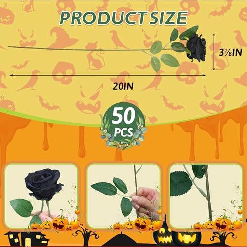 50 PCS Fake Black Roses, Artificial Flowers Bulk, Realistic Silk Faux Roses - Image 2