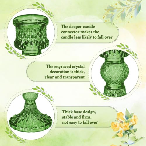 Mumufy 48 Pcs Green Crystal Taper Candle Holders with Flameless Candles - Image 5