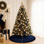 60 Inch Large Christmas Tree Skirt, Navy Blue Velvet with Ruffled Edge for Big Trees Decorations for Home Party Festival - Image 3