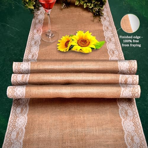 Burlap Lace Table Runner (Pack of 3) – 14”x 72” - No-Fray Finished Edge Natural Table Runner – No Odor, Eco-Friendly Burlap Runner - Perfect for Christmas, Wedding, Thanksgiving - Image 6