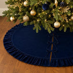 60 Inch Large Christmas Tree Skirt, Navy Blue Velvet with Ruffled Edge for Big Trees Decorations for Home Party Festival by Amidaky