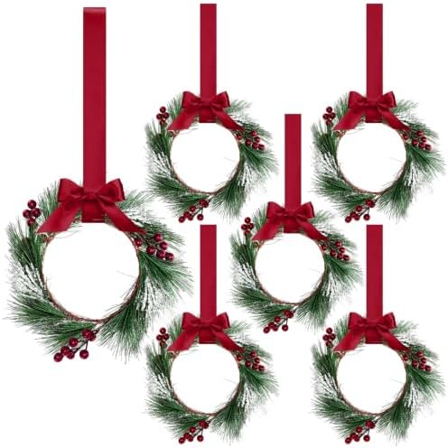 Crowye 6 Pcs Mini Christmas Wreaths Kitchen Cabinet Door, Burgundy Red by Crowye