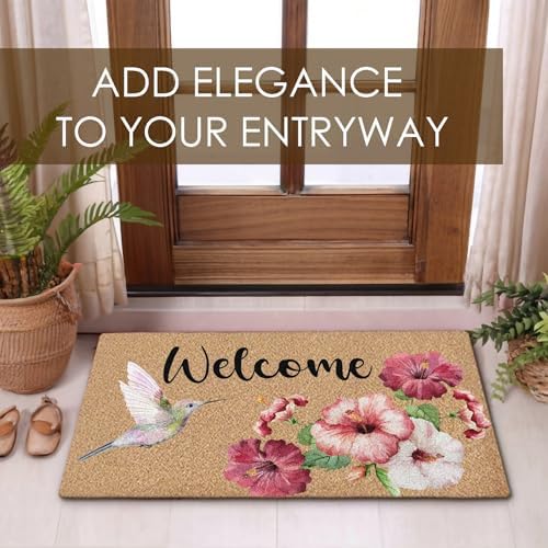 Hummingbird Flower Coco Coir Doormat Door Welcome Mat for Home Entrance Front Door, Bird Floral Spring Summer Floor Mats for Outdoor Outside Entryway 30x17 Inch - Image 6