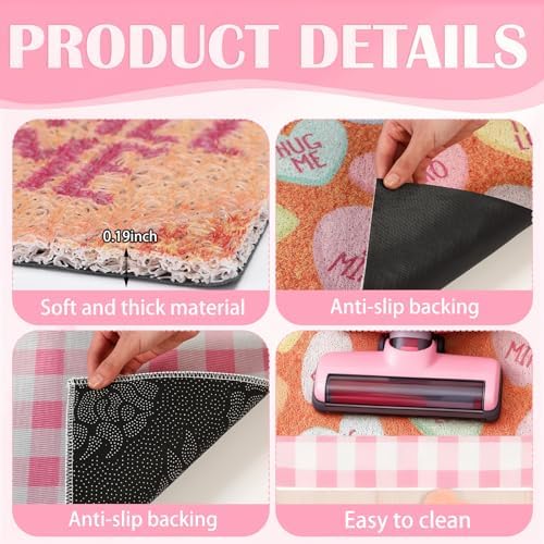 Dunzy 2 Pcs Valentine's Day Doormats Conversation Heart Layered Front Door Mats Non Slip Floor Coir Rugs Layered Pink Buffalo Plaid Doormats for Porch Entryway Indoor Outdoor Home Decor - Image 4