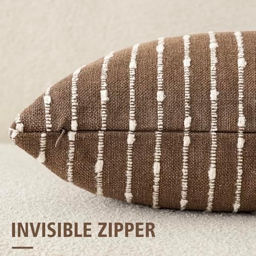 Foindtower Decorative Striped Boucle Throw Pillow Covers 20x20 Inch Brown - Image 3