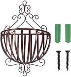 YARNOW Wall Mounted Planter Basket European Style Iron Flowerpot Rack Semicircular Plant Pot Holder for Balcony Garden Porch Windowsill Decoration 20.9X13.8X6.3 Inches by YARNOW