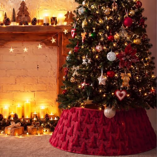 Soulchen 30 Inch Christmas Tree Collar Burgundy Xmas Tree Skirt Ring Jacquard Velvet Foldable Christmas Base Cover for Xmas Base Stand Cover Holiday Party Indoor Home Decorations - Image 3