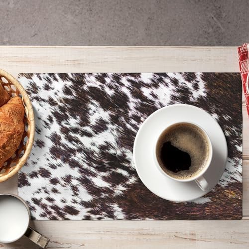 Cowhide Decorative Placemats, Farm Animal Brown Cowhide Print, Heat Resistant, Non-Slip, Washable Set of 6, 12x18 Inches - Image 3