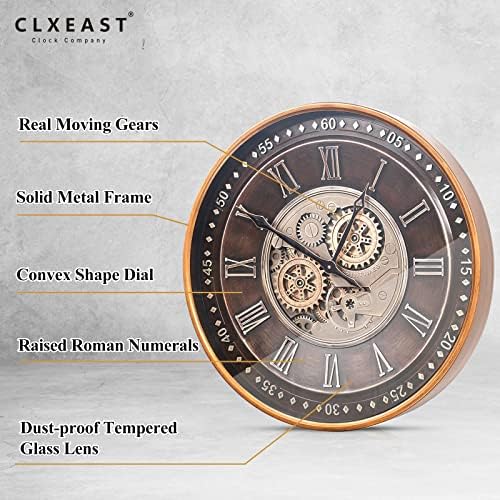 CLXEAST 24 Inch Large Moving Gear Wall Clock for Living Room Decor,Bronze - Image 2