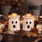 Tioncy 2 Pcs Halloween Terracotta Ghost Candle Holder Table Decor White - Image 5