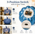 Indigo Blue Crackle Glass Pumpkin Light with 2 Lighting Modes and 6-Hour Timer, 5.5 x 6 Inch Battery Operated Fall Decor for Halloween, Thanksgiving and Christmas - Image 5