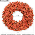 24" Orange Fall Wreath for Front Door, Artificial Mums Autumn Wreath - Image 2