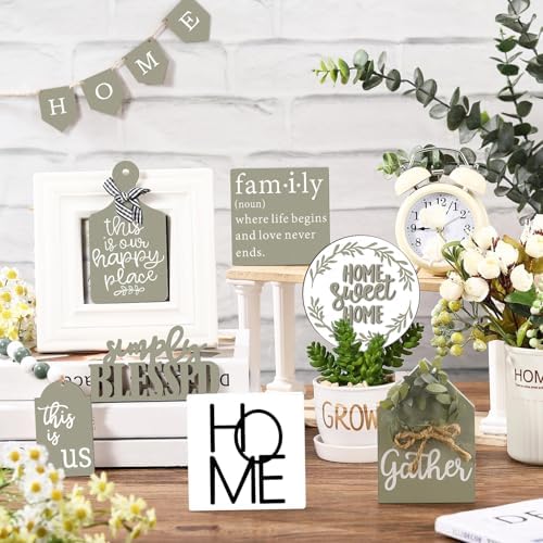 Two Tiered Tray with 11 Pcs Wooden Signs Decor, Stylish Style - Image 5