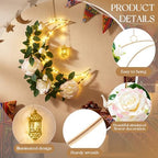 Ramadan 12.6 Inch Moon Wreath with LED Lights, Eid Mubarak Decorations for Home, Hanging Metal Crescent with Artificial Flowers & Greenery, Wall Door Decor for Ramadan Kareem Eid Celebration - Image 3