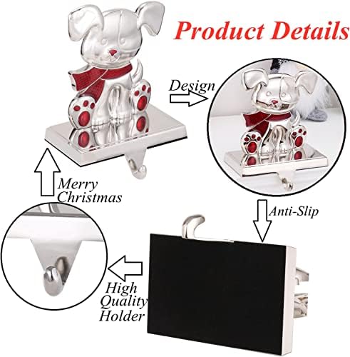 2Set Dog Stocking Holder Cat Heavy Weighted Xmas Stocking Hanger for Mantel Christmas Stocking Holder for Fireplace Mantle Heavy Stocking Hooks for Mantle (Dog,2) - Image 2