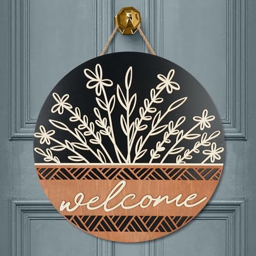 Dazingart 16" 3D Wooden Welcome Sign, Wildflower Front Door Hanger, All Season Farmhouse Outdoor Porch Decor (Welcome Black) - Image 3