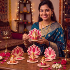 DoubleFill 24 Pack Indian Decorations for Pooja Candle Holder, Lotus - Image 6