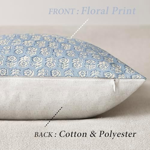 Foindtower Decorative Floral Print Throw Pillow Covers 22×22 Powder Blue - Image 2