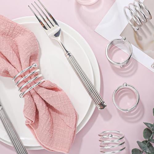 Napkin Rings Set of 24 Napkin Rings for Table Valentine's Day Wedding Christmas Decor (Silver, S) - Image 6