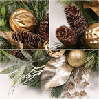 24” Christmas Wreath for Front Door with Lights Hanger Golden Ball Artificial Frosted Evergreen Pine Cones Gilded Forest Foliage Winter Outdoor Décor Indoor Wall Decorations - Image 3
