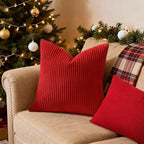 Mecatny Corduroy Throw Pillow Covers 26x26 Set of 2 Christmas Red - Image 2