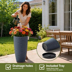 ZMTECH 2-Pack Large Tall Planters with Saucer - 6.8 Gallons /12x21 Inch Faux Stone Finish Round Flower Pots for Indoor Plants, Outdoor Patio & Porch Decor, Unbreakable Plant Containers (Dark Gray) - Image 3