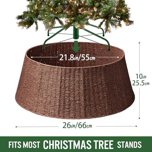 Hommtina Christmas Tree Collar- 26",Christmas Tree Base Christmas Tree Basket Collar for Home, Living Room,for Covering Tree Stand (Brown, 26 in) - Image 2