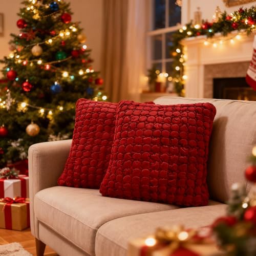 Velvet Throw Pillow Covers 18x18 Set of 2 Red Cushion Case - Image 4