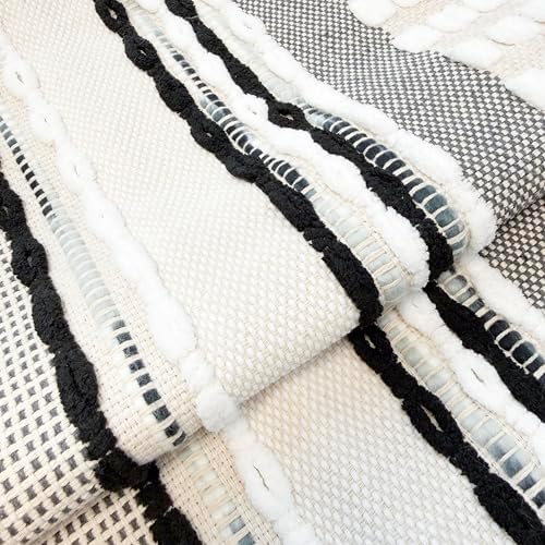 NUYECY Chenille and Cotton Long Pillow for Bed, Striped Textured Boho Lumbar Throw Pillow Cover 16x36, Neutral Accent Decorative Extra Long Body Pillow Case for Couch, Sofa, Bedroom, Black and White - Image 2