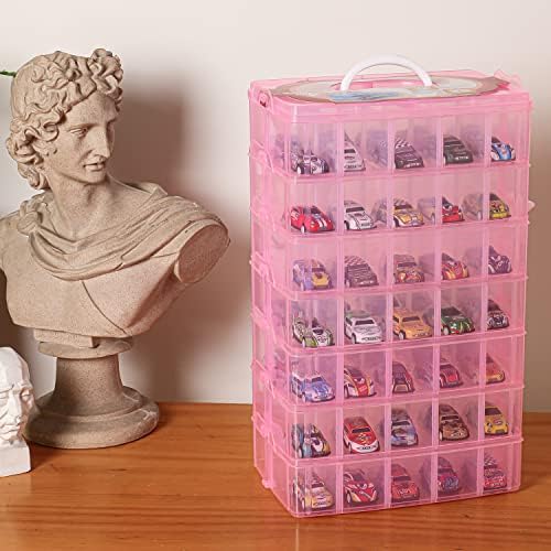Sooyee 7 Layers Stackable Storage Container, 70 Adjustable Compartments Stackable Storage Container for Kids Toys, Art Crafts, Jewelry, Supplies, Mini Case & Letter Sticker Included,Pink - Image 2