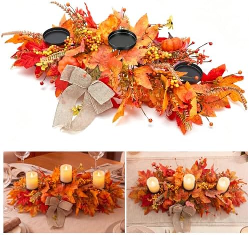 Hotop Fall Centerpieces for Tables Decorations with 3 Candle Holder by Hotop