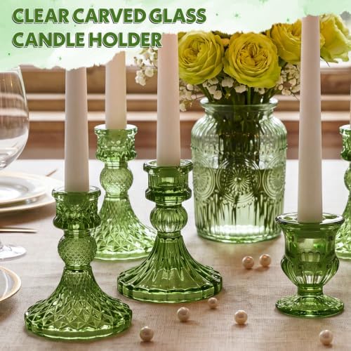 Mumufy 12-piece Green Glass Candle Holders with Flameless Taper Candles - Image 2