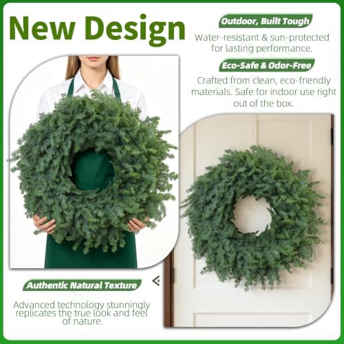 28 Inch Christmas Wreath – Artificial Norfolk Pine & Cedar Greenery, Full Holiday Wreath for Front Door, Wall, Window, Porch, Indoor & Outdoor Christmas Decor (1, 28") - Image 4