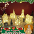 11Pcs White Ceramic Christmas Village Houses with Timer - Image 3