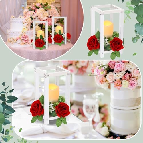 Hushee 30 Pcs Wooden Wedding Lantern Centerpiece, Red Rose, White - Image 3