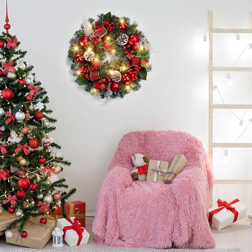 Garvee 18 in Prelit Christmas Wreath for Front Door, Battery Operated - Image 7