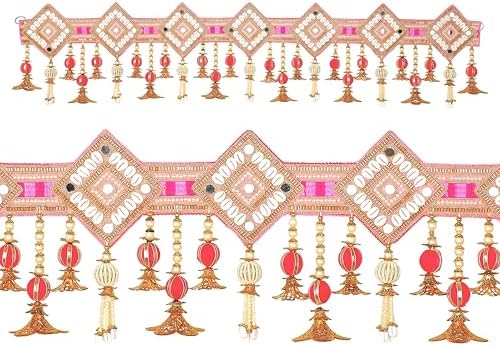 Decorative Toran Door Hanging Artificial Velvet Cloth Bandanwar Beads Toran Wall Hanging for Home Decor Main Entrance Window Indian Tradition Festival Holi gudi padwa Decorations (Size:-35"X6")(Pink) by AditriCreation