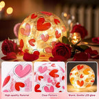 Whaline Valentine's Day Lighted Decorative Glass Ball Crackle Glass Globe Pink Red Love Heart Battery Operated Decoration for Party Home Table Mantel Fireplace, Set of 2 - Image 3